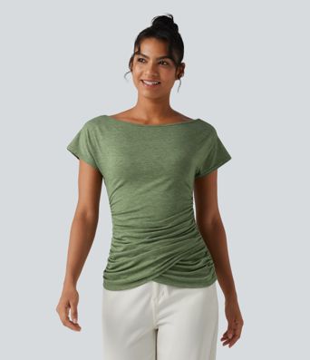 One Shoulder Short Sleeve Ruched Casual Top