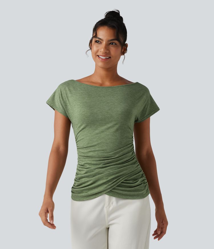 One Shoulder Short Sleeve Ruched Casual Top