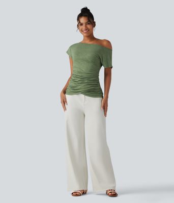 One Shoulder Short Sleeve Ruched Casual Top