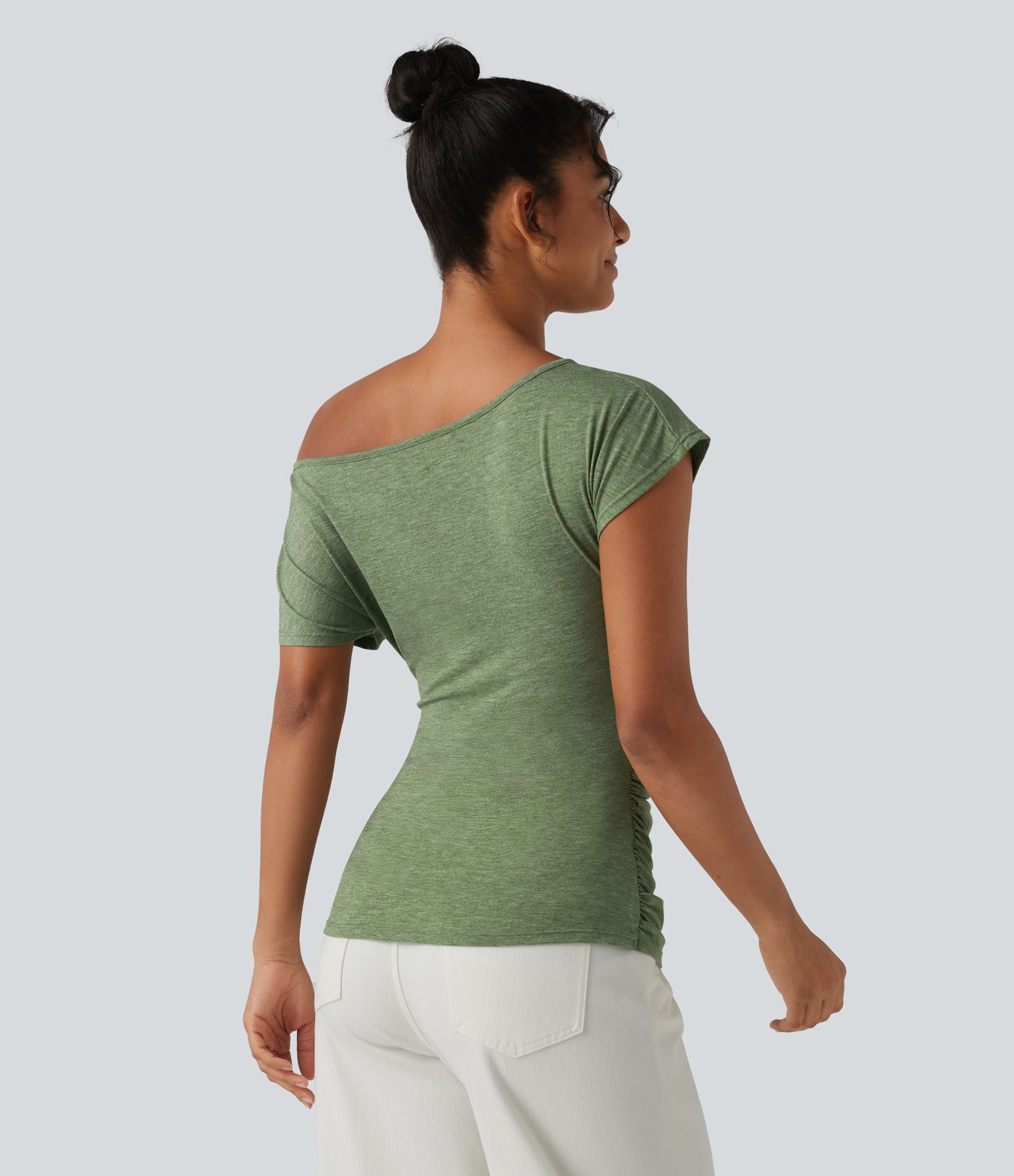 One Shoulder Short Sleeve Ruched Casual Top