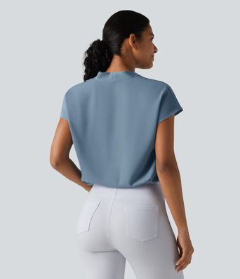 Wrinkle-resistant V-neck Batwing Sleeve Loose Fit Work Blouse