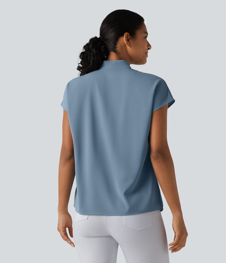 Wrinkle-resistant V-neck Batwing Sleeve Loose Fit Work Blouse
