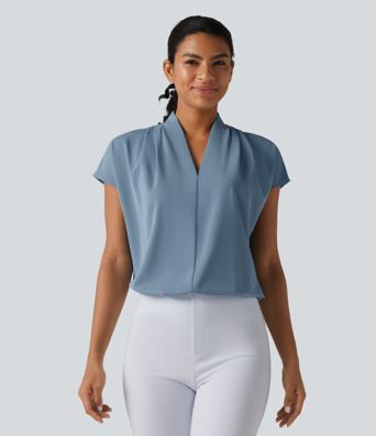 Wrinkle-resistant V-neck Batwing Sleeve Loose Fit Work Blouse