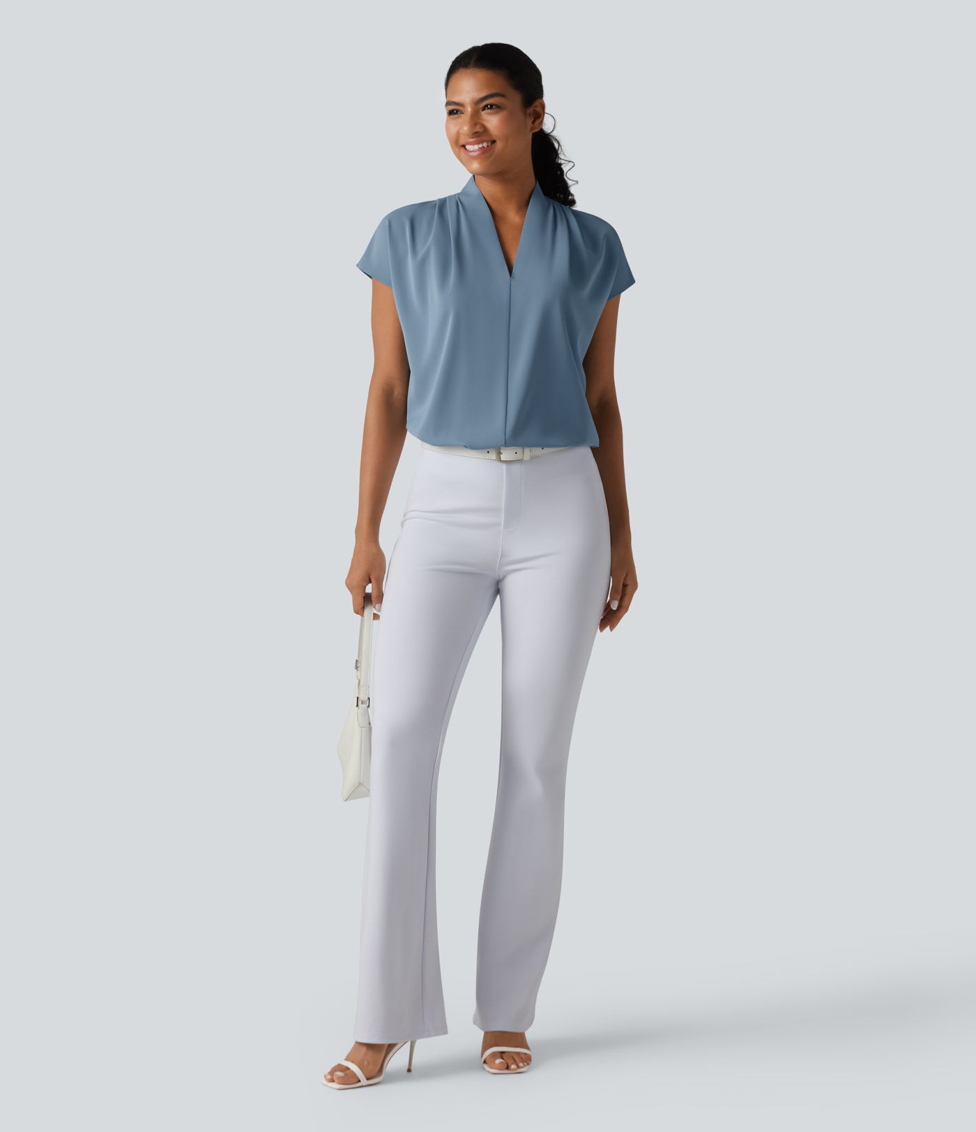 Wrinkle-resistant V-neck Batwing Sleeve Loose Fit Work Blouse