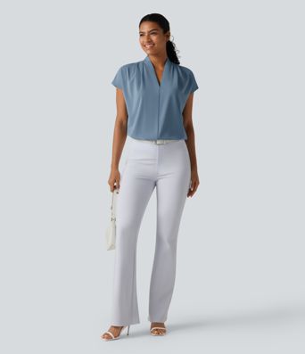 Wrinkle-resistant V-neck Batwing Sleeve Loose Fit Work Blouse