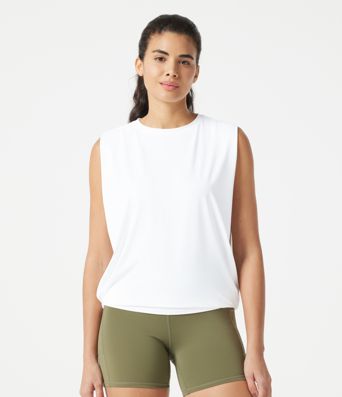 Yoga-Tanktop mit Rundhalsausschnitt, Rüschen und Cool-Touch 