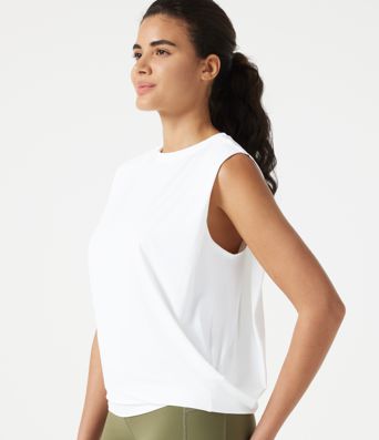 Yoga-Tanktop mit Rundhalsausschnitt, Rüschen und Cool-Touch 