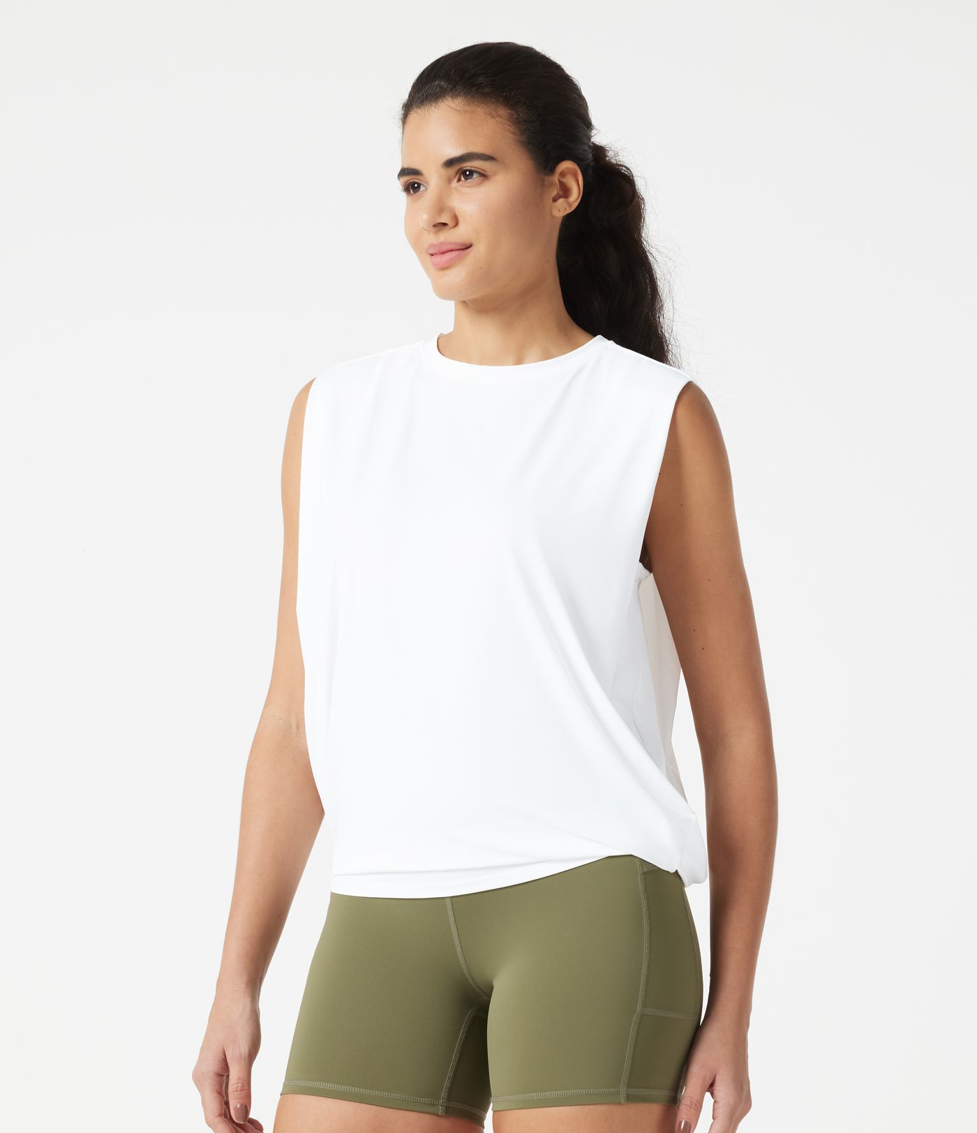 Yoga-Tanktop mit Rundhalsausschnitt, Rüschen und Cool-Touch 