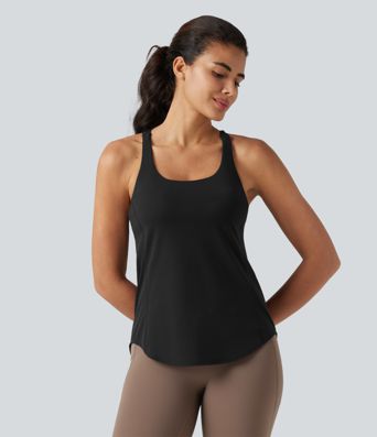 Halara UltraSculpt™ Rückenfreies Lauf-Tanktop mit U-Ausschnitt und überkreuztem, abgerundetem Saum