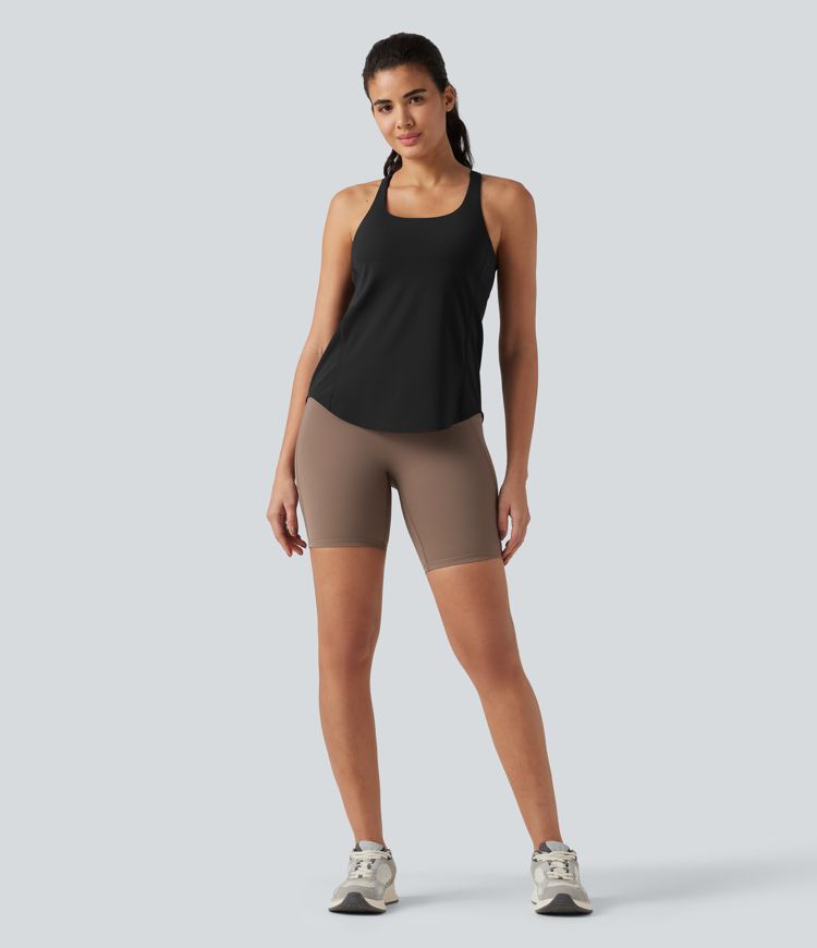 Halara UltraSculpt™ Rückenfreies Lauf-Tanktop mit U-Ausschnitt und überkreuztem, abgerundetem Saum