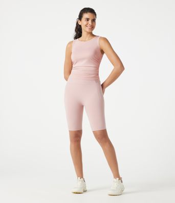 Yoga-Tanktop mit Rundhalsausschnitt, Racerback und Rüschen