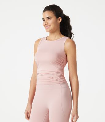 Yoga-Tanktop mit Rundhalsausschnitt, Racerback und Rüschen