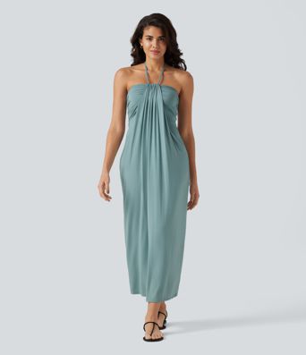 Robe longue dos nu col licou avec nœud et poches