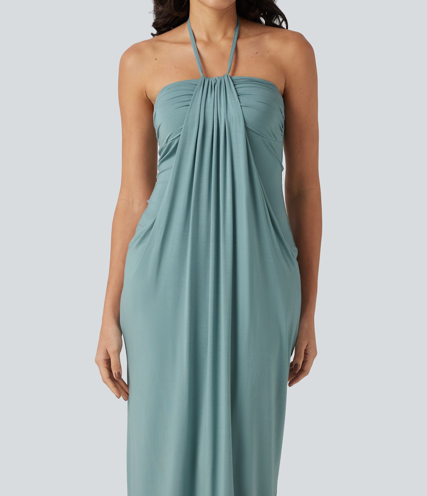 Robe longue dos nu col licou avec nœud et poches