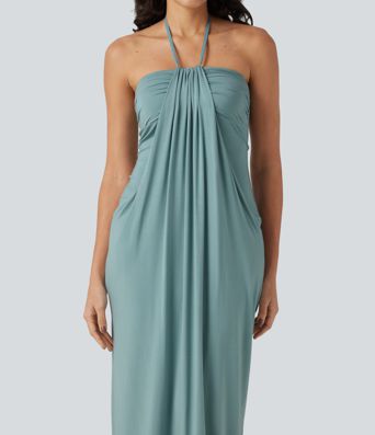 Robe longue dos nu col licou avec nœud et poches