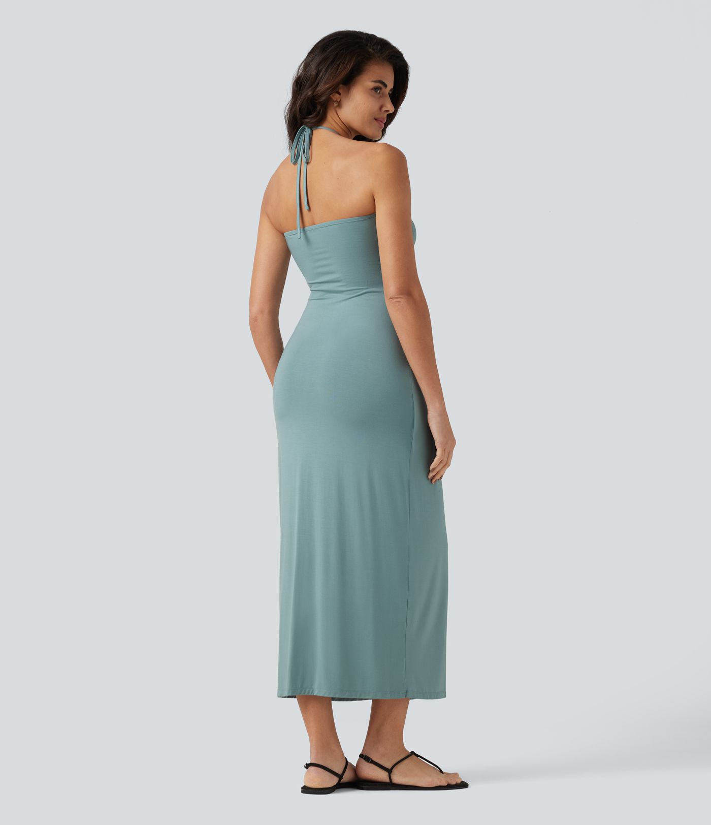 Robe longue dos nu col licou avec nœud et poches