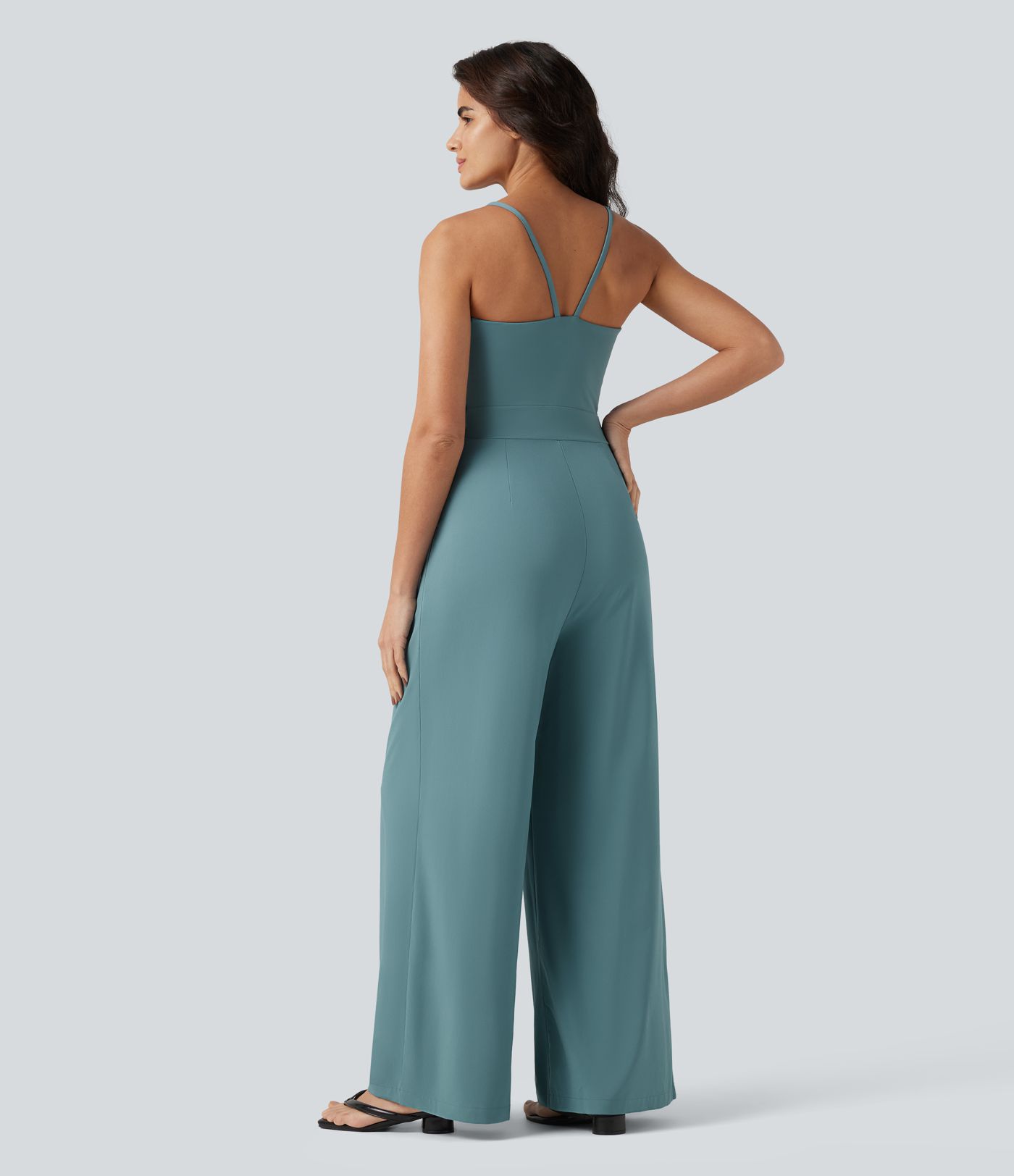 Breezeful™ Rückenfreier Urlaubs-Jumpsuit mit seitlichem, unsichtbarem Reißverschluss, Seitentaschen und weitem Bein - schnelltrocknend