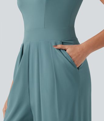 Breezeful™ Rückenfreier Urlaubs-Jumpsuit mit seitlichem, unsichtbarem Reißverschluss, Seitentaschen und weitem Bein - schnelltrocknend