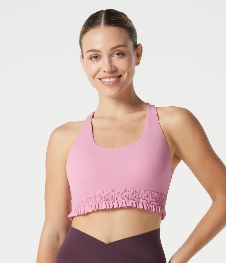 Low Support U Neck Built-in Bra Frill Hem Workout Sports Bra
