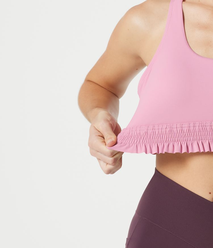 Low Support U Neck Built-in Bra Frill Hem Workout Sports Bra