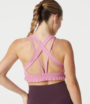 Low Support U Neck Built-in Bra Frill Hem Workout Sports Bra