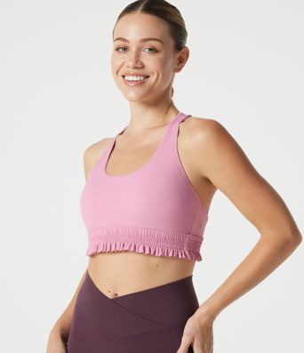 Low Support U Neck Built-in Bra Frill Hem Workout Sports Bra