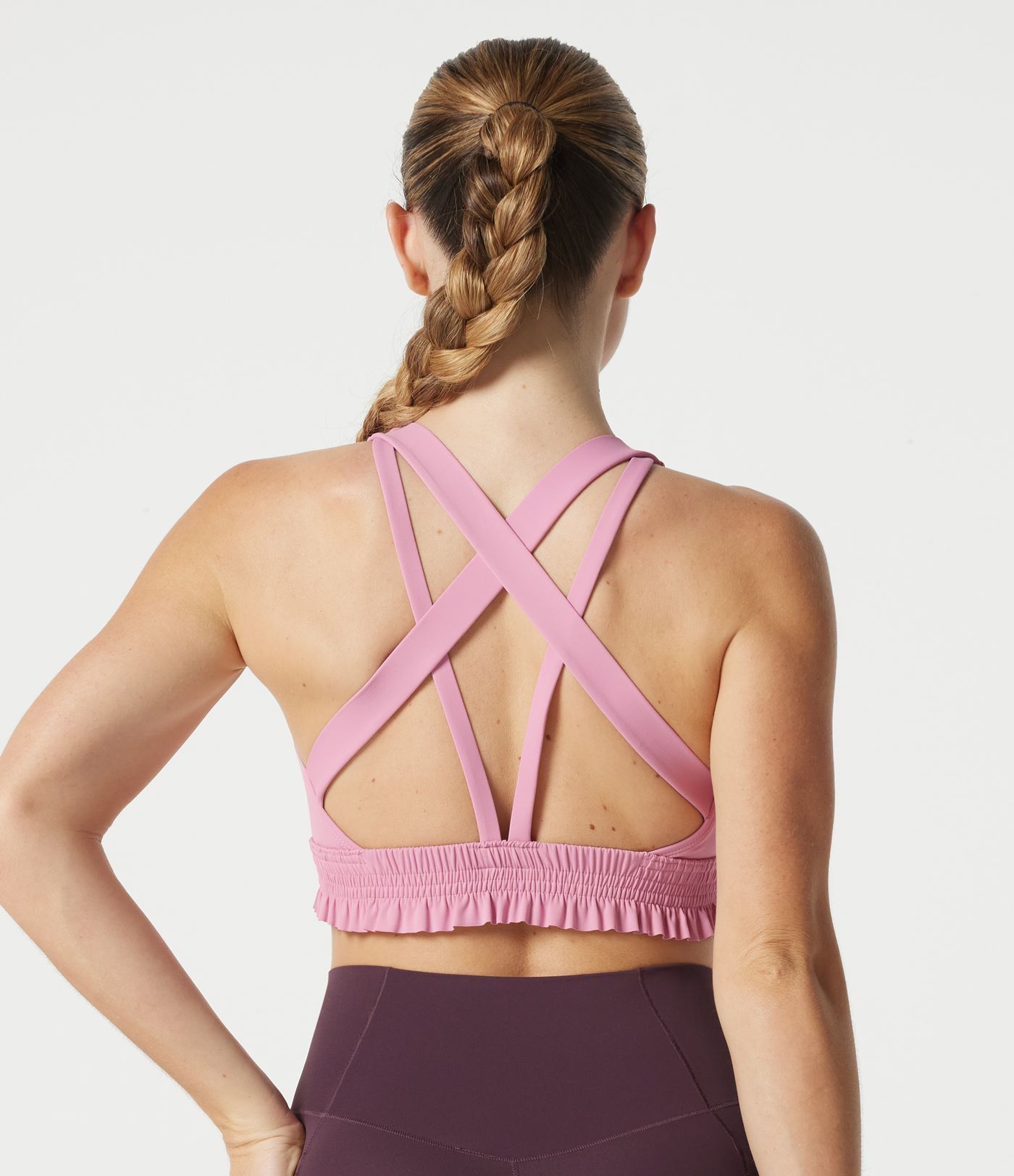 Low Support U Neck Built-in Bra Frill Hem Workout Sports Bra