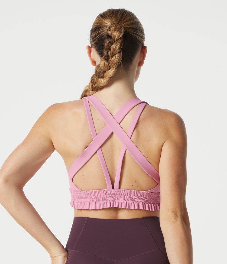 Low Support U Neck Built-in Bra Frill Hem Workout Sports Bra