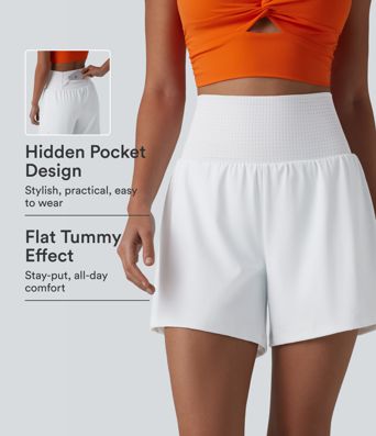 2-in-1 Yoga-Shorts mit hoher Taille, Eyelet-Details, bauchformend, 5'' mit Taschen