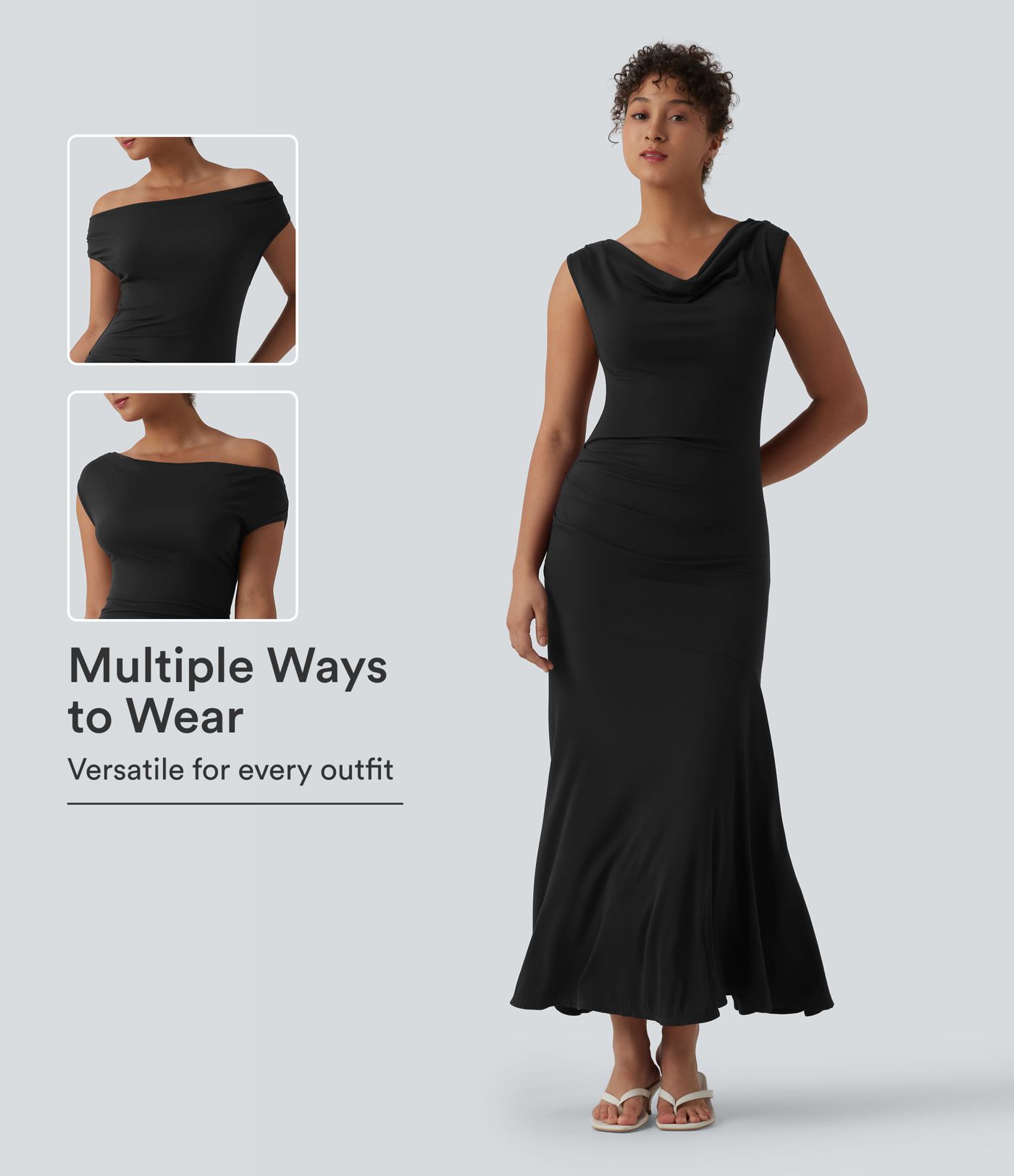 Geripptes, ärmelloses Maxikleid mit Wasserfallausschnitt, lässig