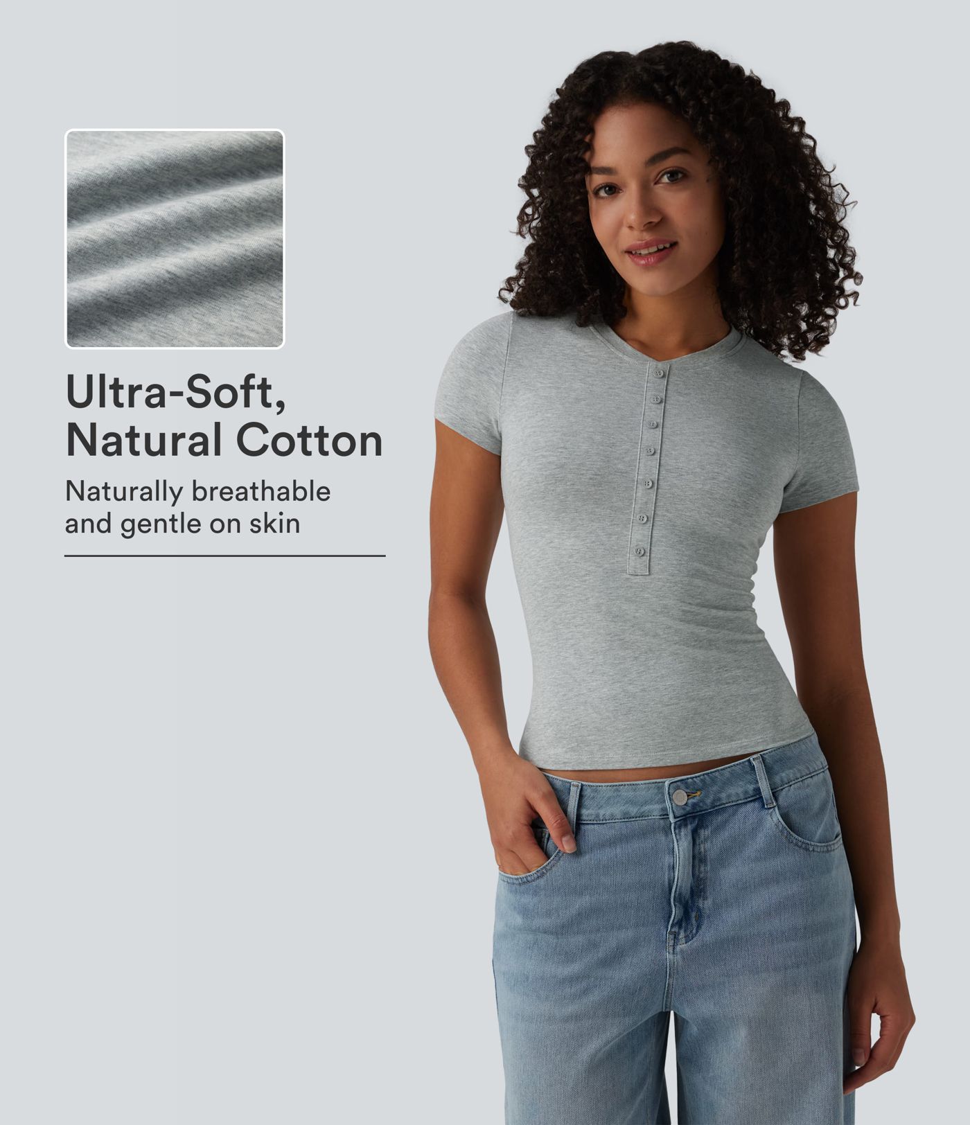 Halara Cotton Jersey Henley Short Sleeve Ultra-slim Casual T-Shirt Halara Cotton Jersey Henley Short Sleeve Ultra-slim Casual T-Shirt
