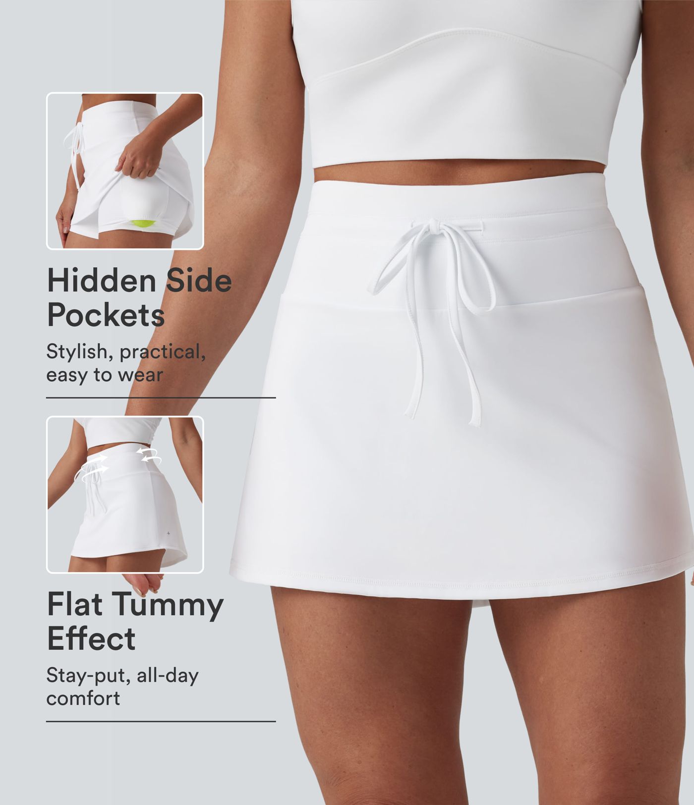 Softlyzero™ Airy High Waisted Drawstring Tummy Control 2-in-1 InstantCool Mini Tennis Skirt with Pockets Softlyzero™ Airy High Waisted Drawstring Tummy Control 2-in-1 InstantCool Mini Tennis Skirt with Pockets