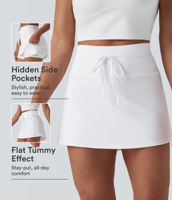 Softlyzero™ Airy High Waisted Drawstring Tummy Control 2-in-1 InstantCool Mini Tennis Skirt with Pockets Softlyzero™ Airy High Waisted Drawstring Tummy Control 2-in-1 InstantCool Mini Tennis Skirt with Pockets