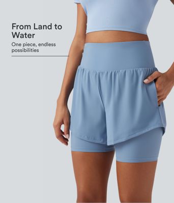 Land to Water hochgeschnittene 2-in-1 Bikinihose 7'' mit Taschen