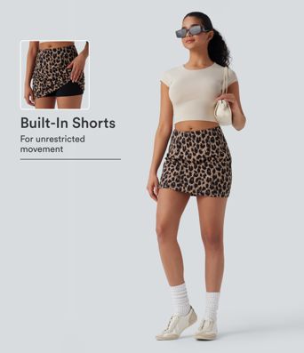 Halara UltraSculpt™ Leopardmönstrad midjebyxkjol med medelhög midja 2-i-1 Bodycon Casual