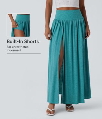 Falda Casual Maxi de Cintura Alta 2 en 1 Fluida