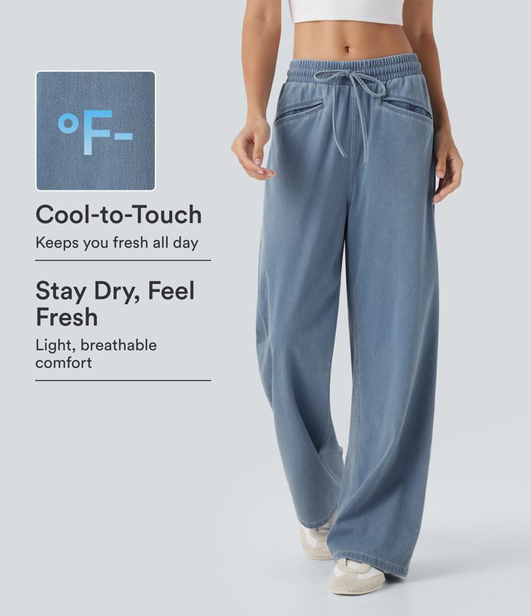 Halara Flex™ High Waisted Drawstring Wide Leg Cool Touch Stretchy Knit Casual Sweatpants Jeans with Pockets