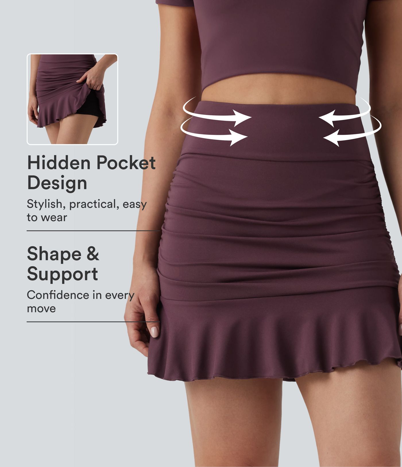 High Waisted Tummy Control 2-in-1 Ruched Ruffle Hem Bodycon Mini Casual Skirt High Waisted Tummy Control 2-in-1 Ruched Ruffle Hem Bodycon Mini Casual Skirt