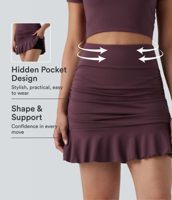 High Waisted Tummy Control 2-in-1 Ruched Ruffle Hem Bodycon Mini Casual Skirt High Waisted Tummy Control 2-in-1 Ruched Ruffle Hem Bodycon Mini Casual Skirt