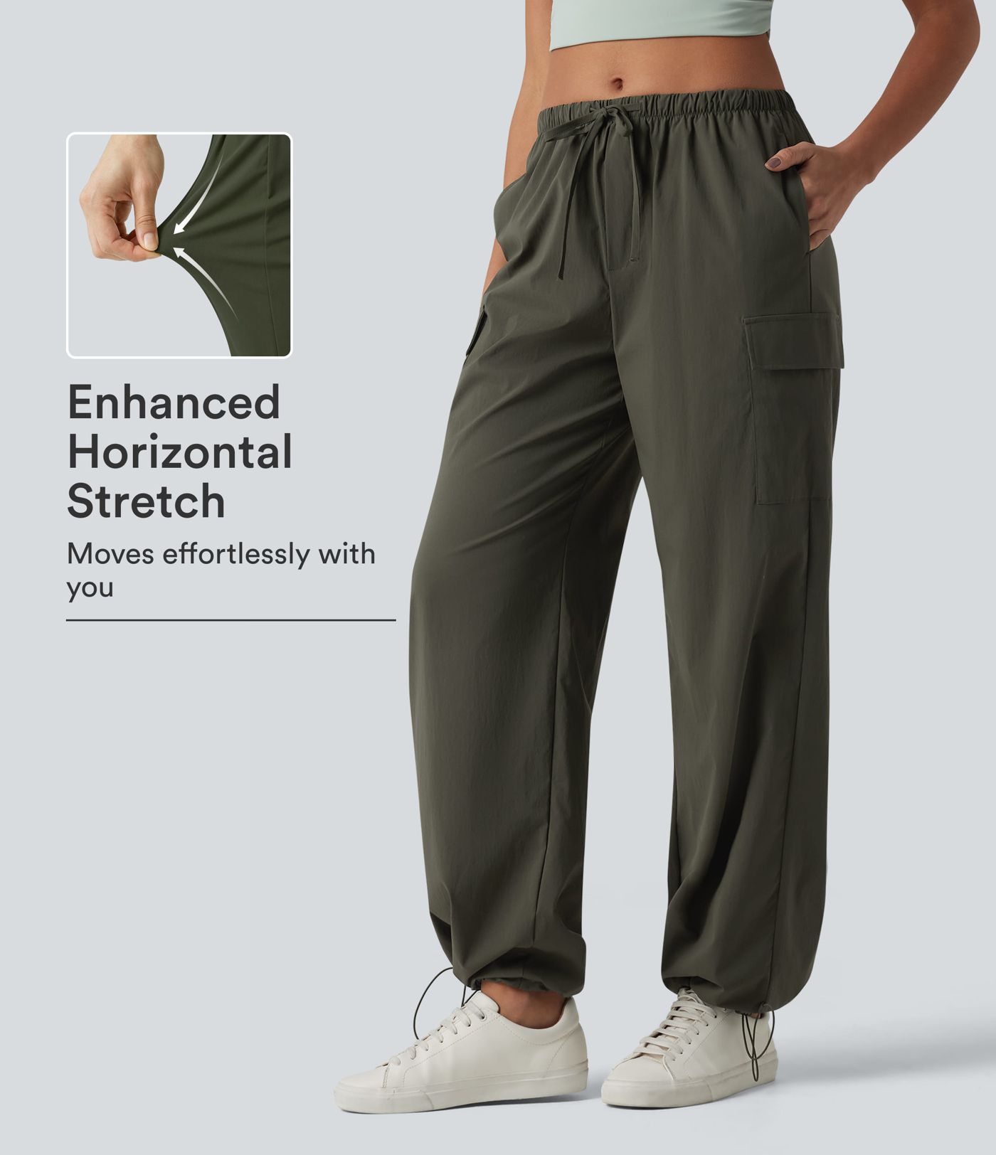 Lässige Cargohose mit mittlerer Bundhöhe, Kordelzug, geradem Bein und Taschen Lässige Cargohose mit mittlerer Bundhöhe, Kordelzug, geradem Bein und Taschen