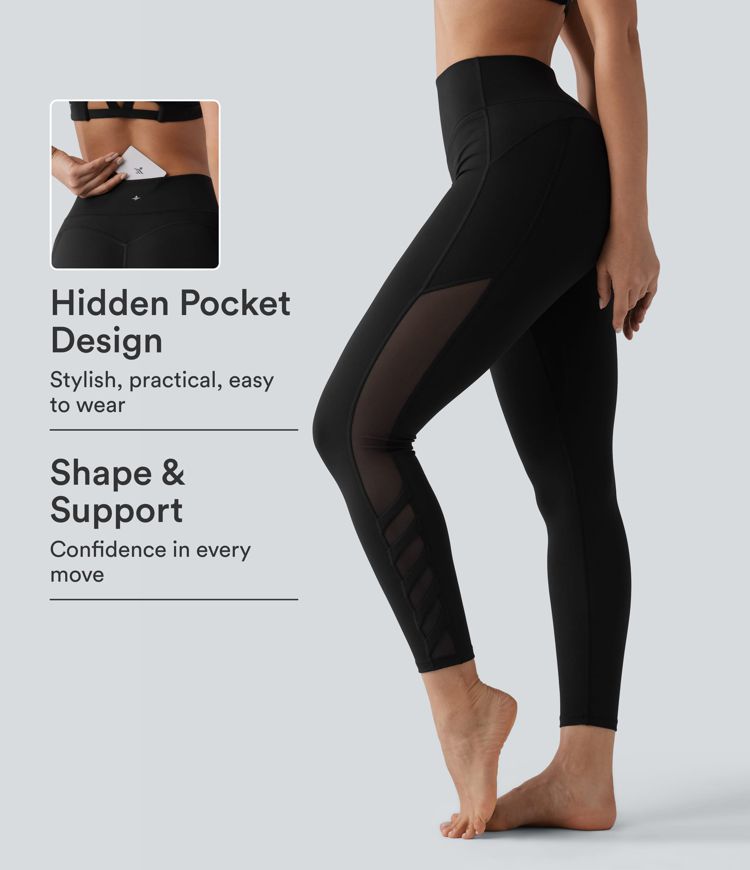 Halara UltraSculpt™ High Waisted Tummy Control Contrast Mesh Yoga 7/8 Leggings with Pocket