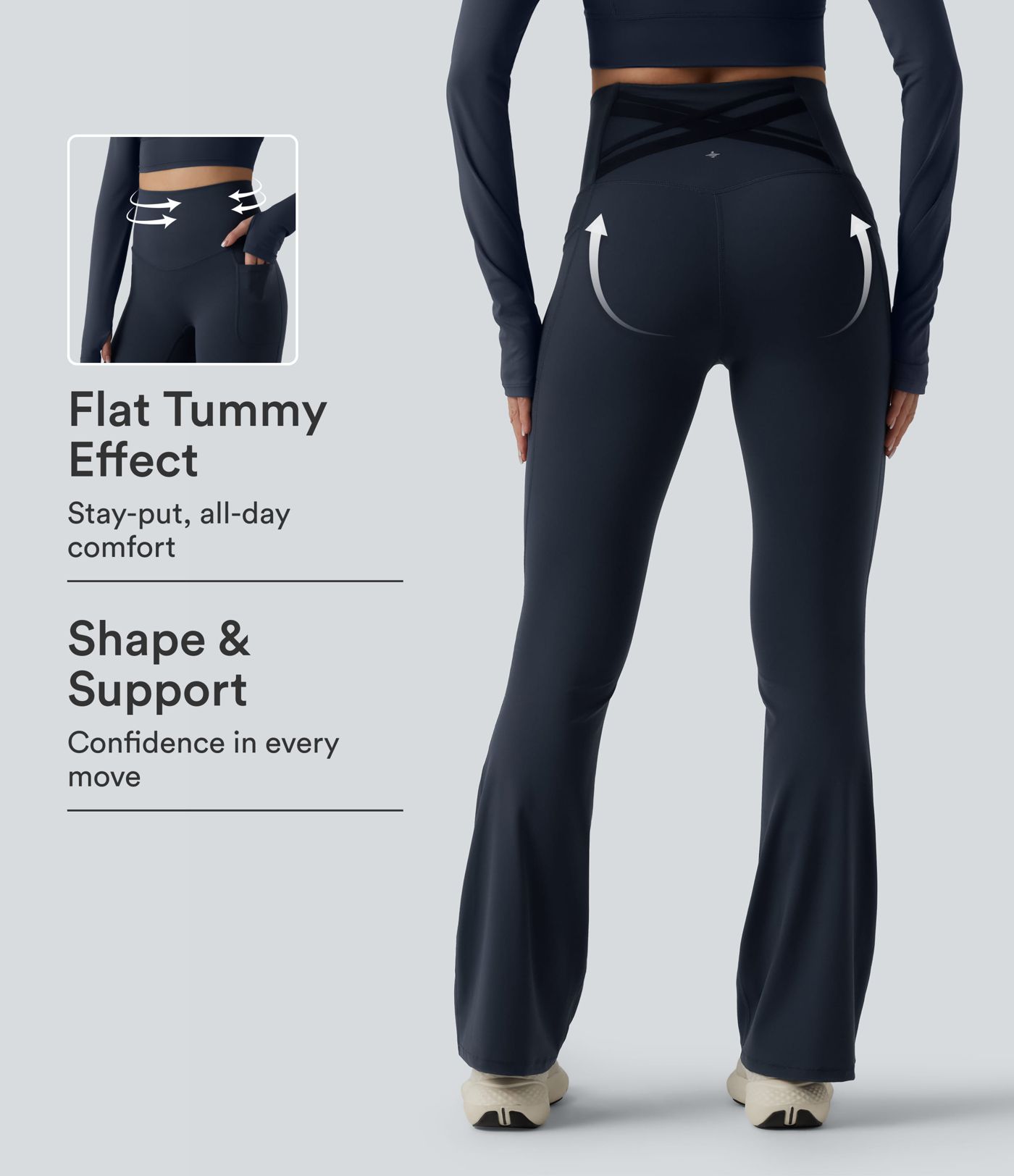 Halara Ultrasculpt™ High Waisted Tummy Control Crossover Back Bootcut Workout Leggings with Pockets Halara Ultrasculpt™ High Waisted Tummy Control Crossover Back Bootcut Workout Leggings with Pockets