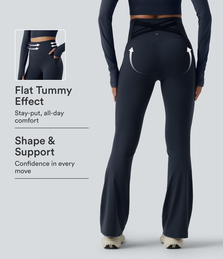 Halara Ultrasculpt™ High Waisted Tummy Control Crossover Back Bootcut Workout Leggings with Pockets Halara Ultrasculpt™ High Waisted Tummy Control Crossover Back Bootcut Workout Leggings with Pockets