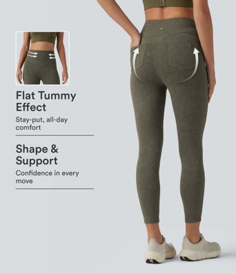 High-Waist-Workout-Leggings mit bauchformendem Effekt, Washed-Finish und Taschen High-Waist-Workout-Leggings mit bauchformendem Effekt, Washed-Finish und Taschen