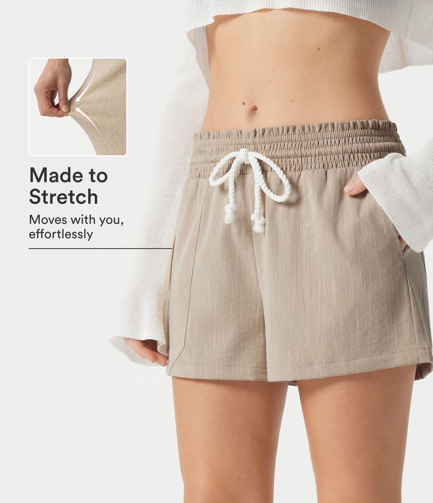 Low Rise Drawstring Casual Linen-Feel Shorts with Pockets