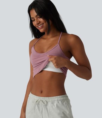 U-Neck Y-back Curved Hem Built-in Bra Cool Touch Quick Dry Casual Tank Top-UPF50+