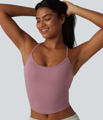 U-Neck Y-back Curved Hem Built-in Bra Cool Touch Quick Dry Casual Tank Top-UPF50+