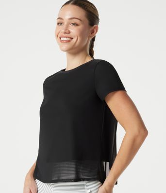 SoftlyZero™ Airy Round Neck Mesh Overlay Cool Touch Running Sports Top-UPF50+