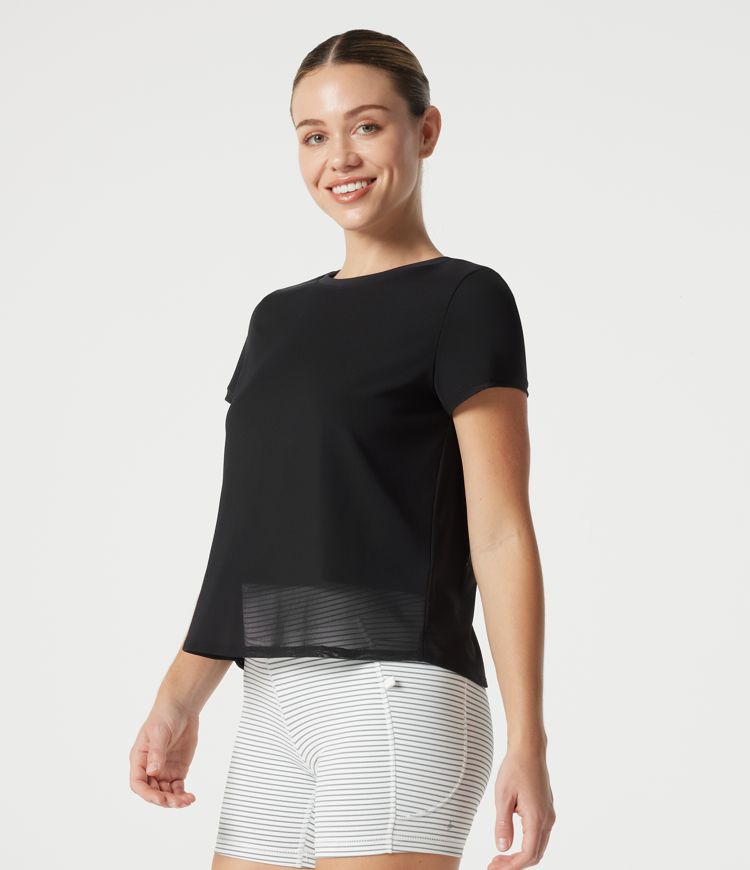 SoftlyZero™ Airy Round Neck Mesh Overlay Cool Touch Running Sports Top-UPF50+