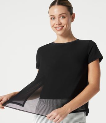 SoftlyZero™ Airy Round Neck Mesh Overlay Cool Touch Running Sports Top-UPF50+